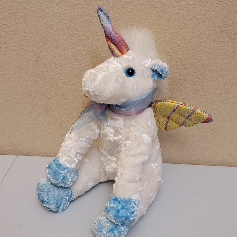 White and Blue Plush Unicorn Toy